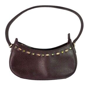 Liz Claiborne Vintage Handbag Purse Brown Jeweled Pebbled Accessories BoHo